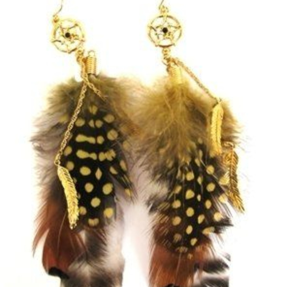 DISNEY COUTURE POCAHONTAS NATURAL FEATHER EARRINGS**NEW! - Picture 2 of 4